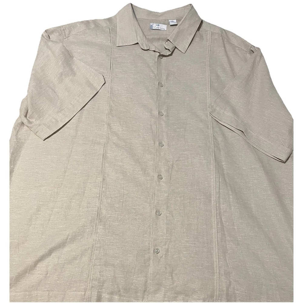 Cafe Luna Men's Natural Linen Blend Short Sleeve Button Up Size 2XL Shirt